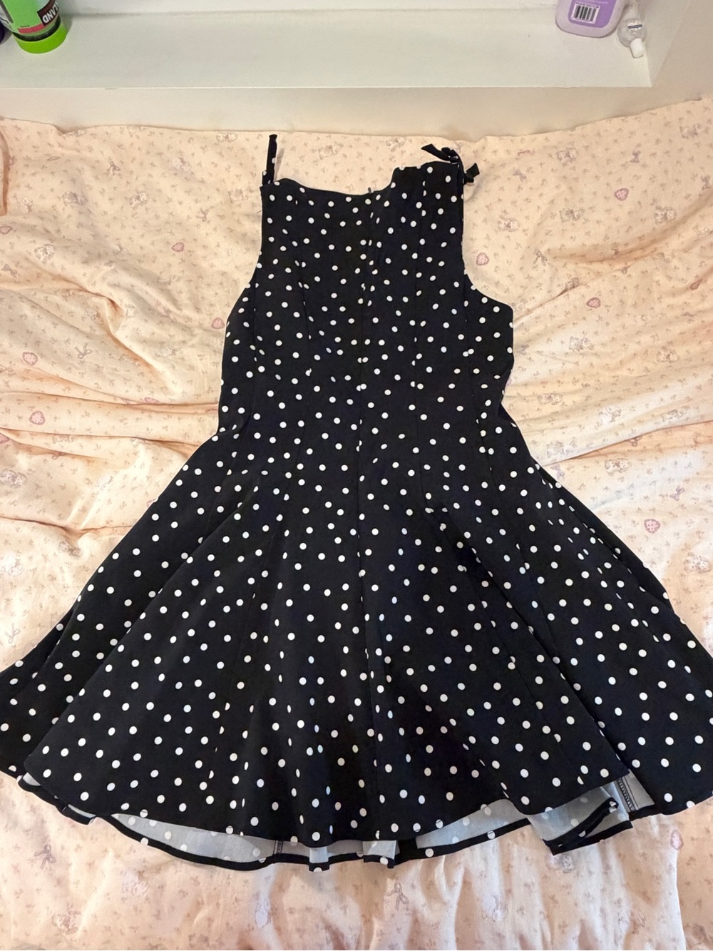 Black Polka Dot Tie-Shoulder Mini Dress